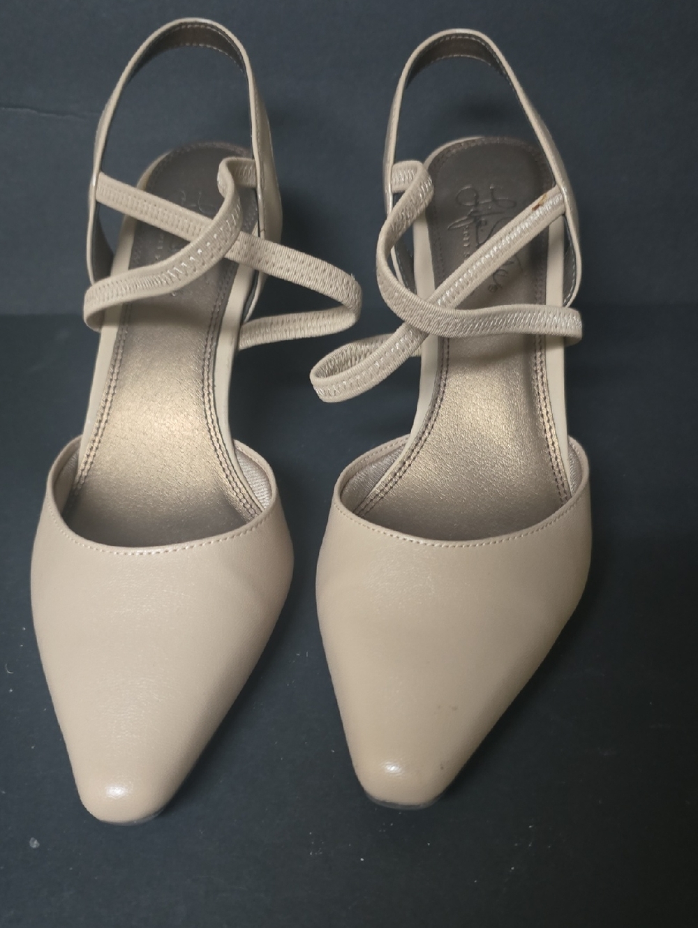 Life Stride Pointed Toe Slingback Heels in Beige